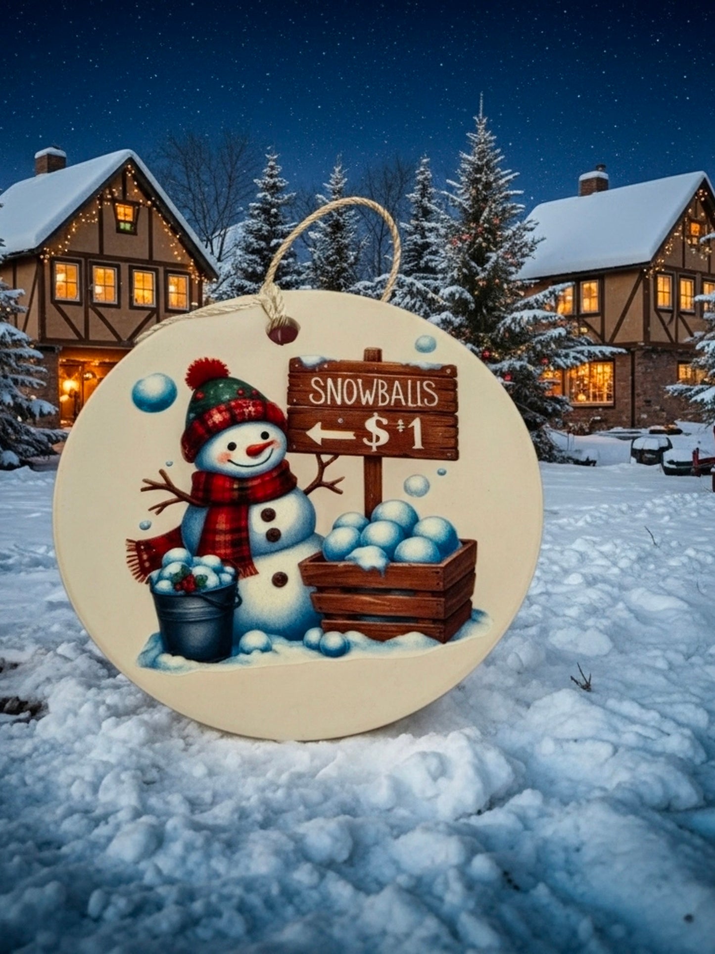 Snowball Throwing Snowman Ornament