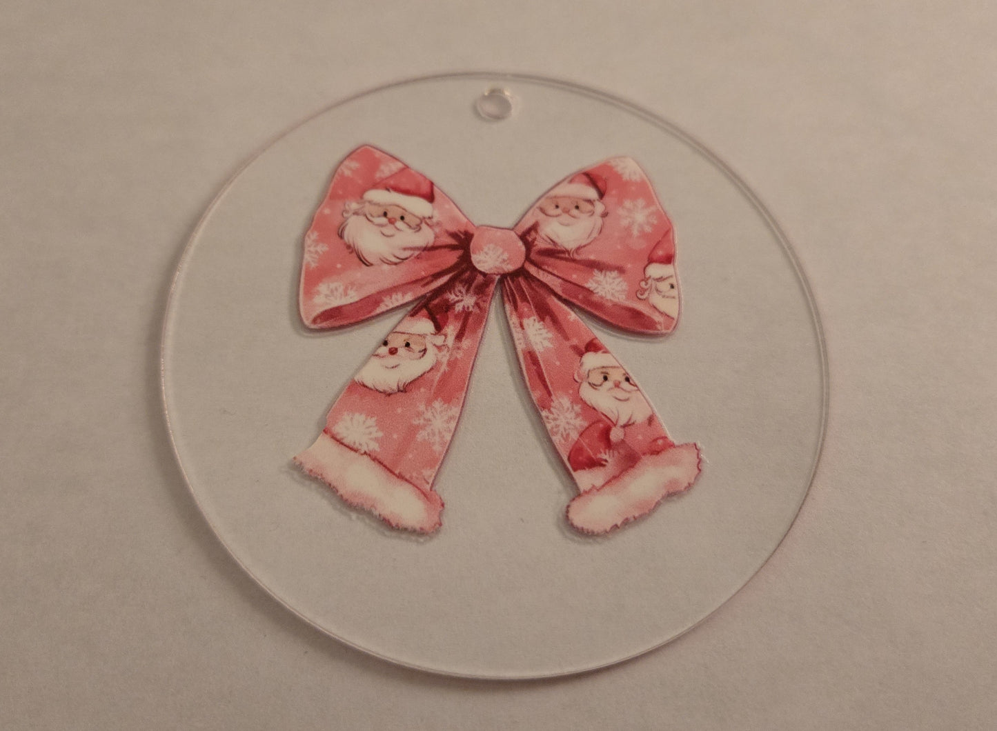 Multicolor Bow with Santa Claus Faces Ornament