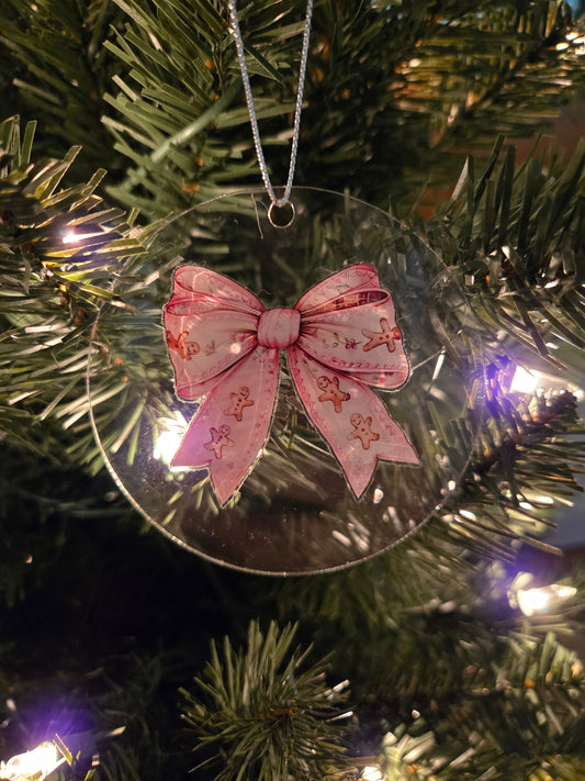 Pink Bow Gingerbread Ornament