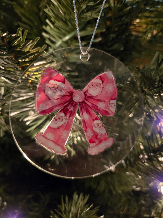 Multicolor Bow with Santa Claus Faces Ornament