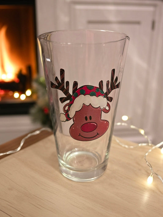 Reindeer 16oz Drinking Glass